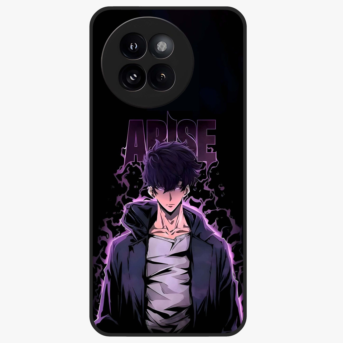 Shadow Monarch Awakening Glass Case showing flat back view with powerful dark monarch themed artwork and glossy glass finish.