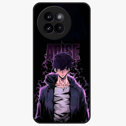 Shadow Monarch Awakening Glass Case showing flat back view with powerful dark monarch themed artwork and glossy glass finish.