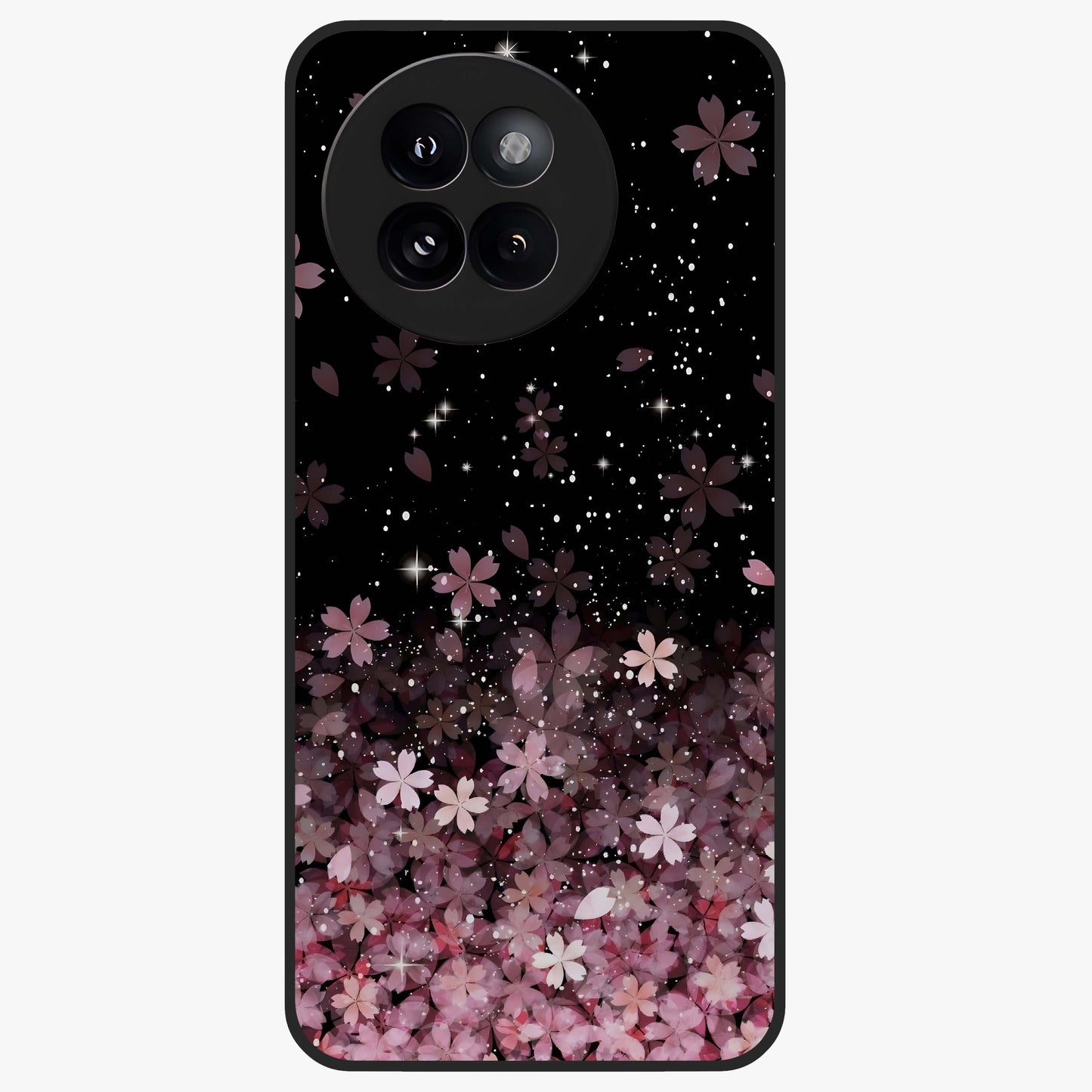 Small Starry Flowers Glass Case showing flat back view with delicate starry floral artwork and glossy glass finish.