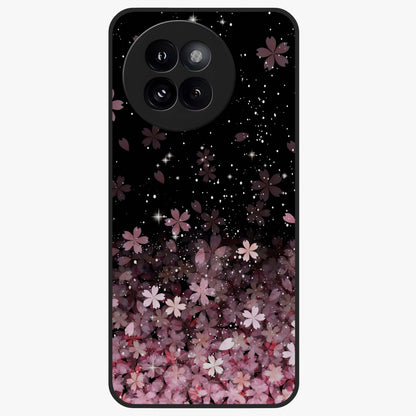 Small Starry Flowers Glass Case showing flat back view with delicate starry floral artwork and glossy glass finish.