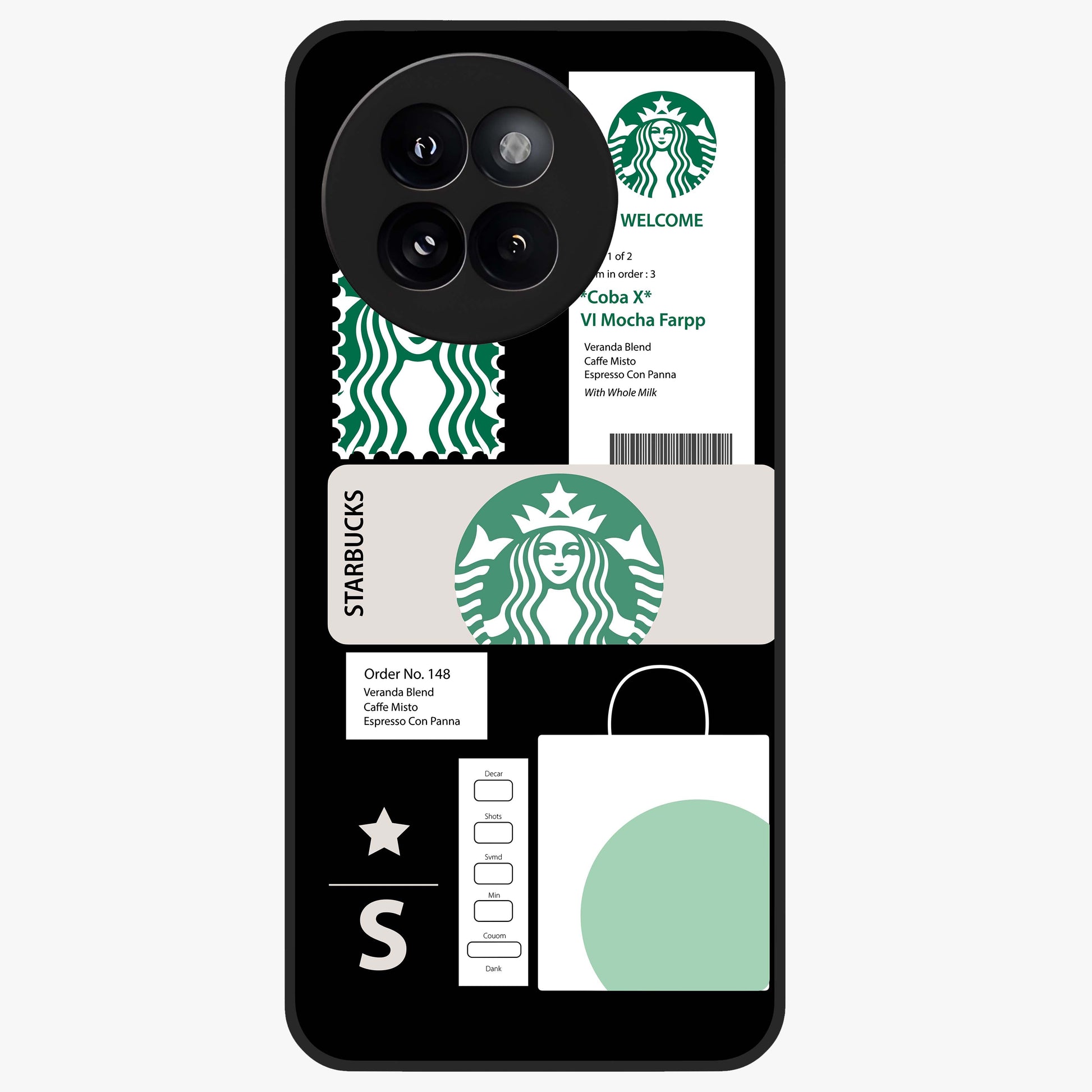 Starbucks Mocha Glass Case showing flat back view with coffee inspired artwork and glossy glass finish.