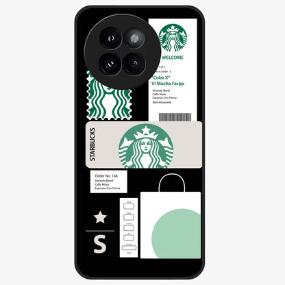 Starbucks Mocha Glass Case showing flat back view with coffee inspired artwork and glossy glass finish.