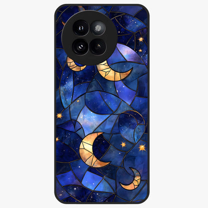 Starlit Sky Tapestry Glass Case showing flat back view with decorative starry sky tapestry artwork and glossy glass finish.