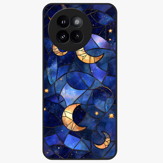 Starlit Sky Tapestry Glass Case showing flat back view with decorative starry sky tapestry artwork and glossy glass finish.