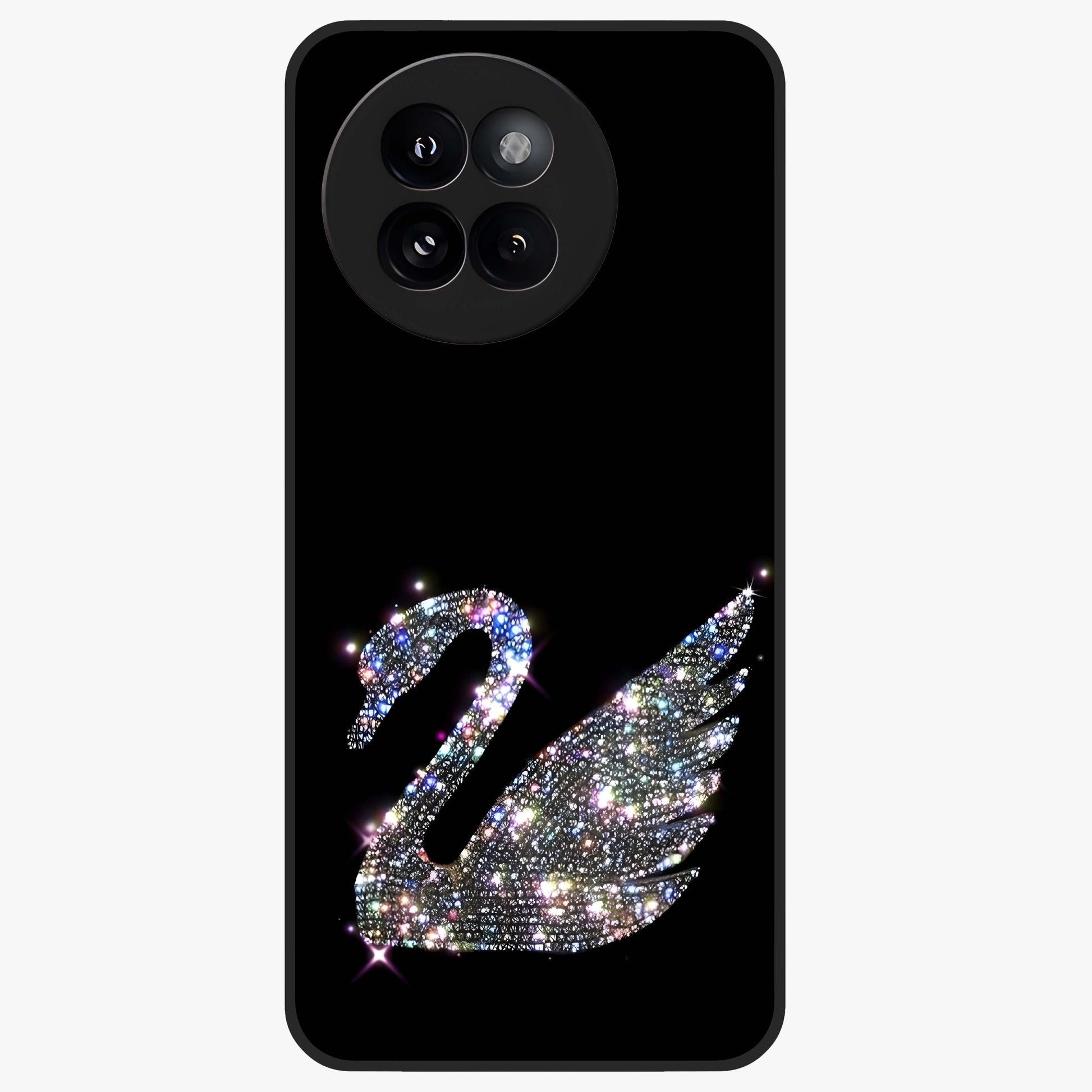 Starlit Swan Grace Glass Case showing flat back view with graceful swan artwork under starry sky and glossy glass finish.