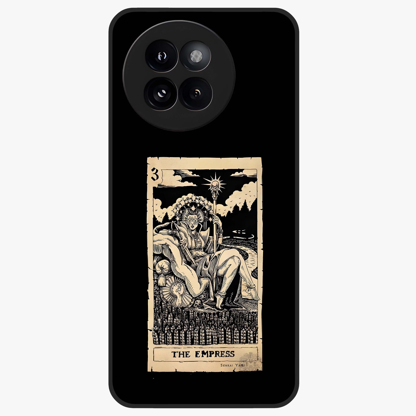 The Empress Glass Case showing flat back view with regal feminine artwork and glossy glass finish.