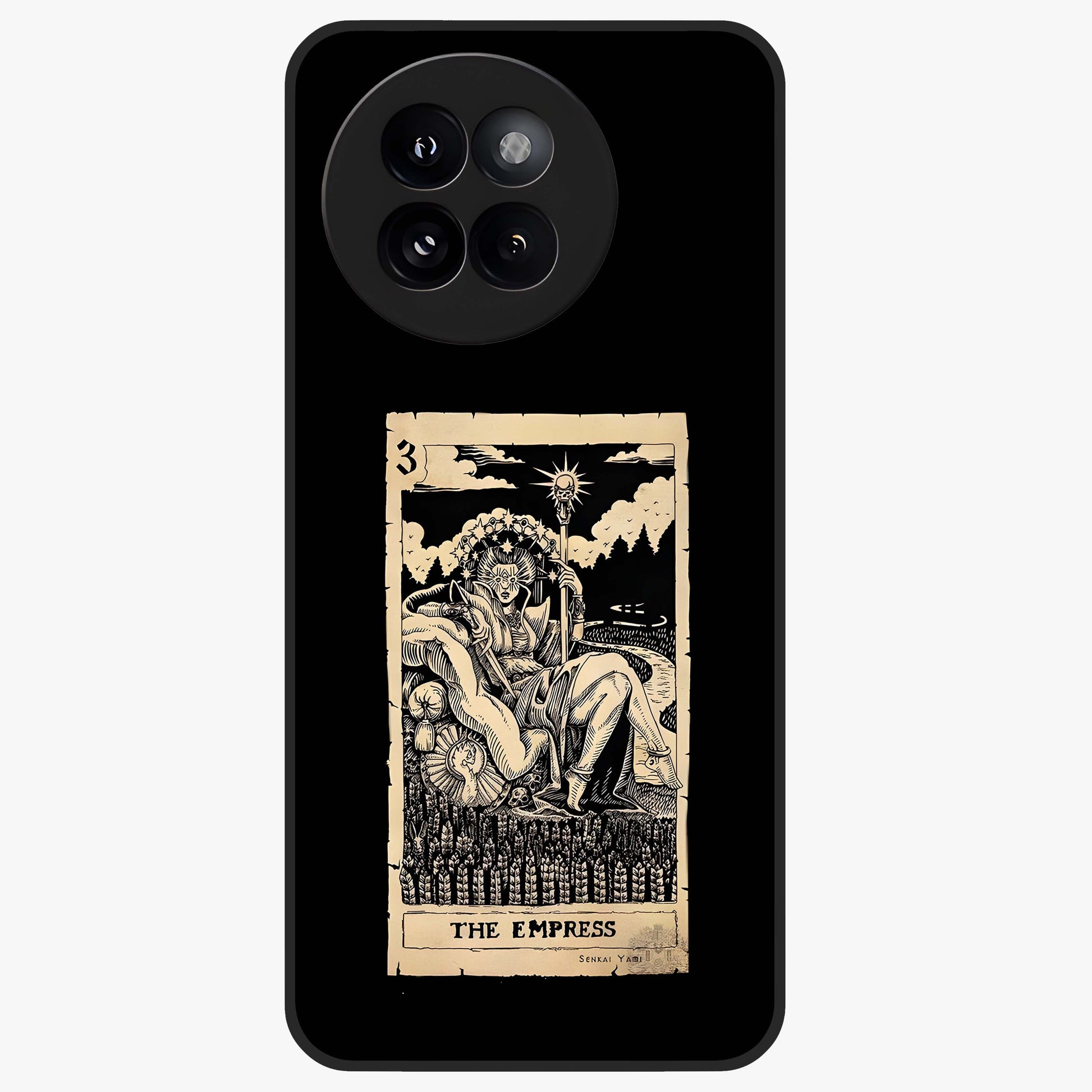The Empress Glass Case showing flat back view with regal feminine artwork and glossy glass finish.