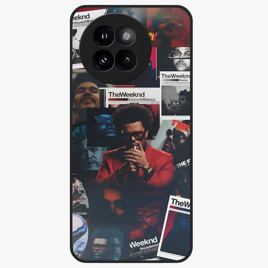 The Weeknd Glass Case showing flat back view with music inspired artistic portrait artwork and glossy glass finish.