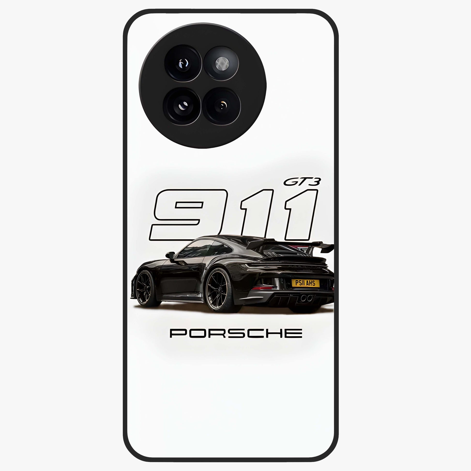 Turbo Legacy Icon Glass Case showing flat back view with iconic sports car inspired artwork and glossy glass finish.