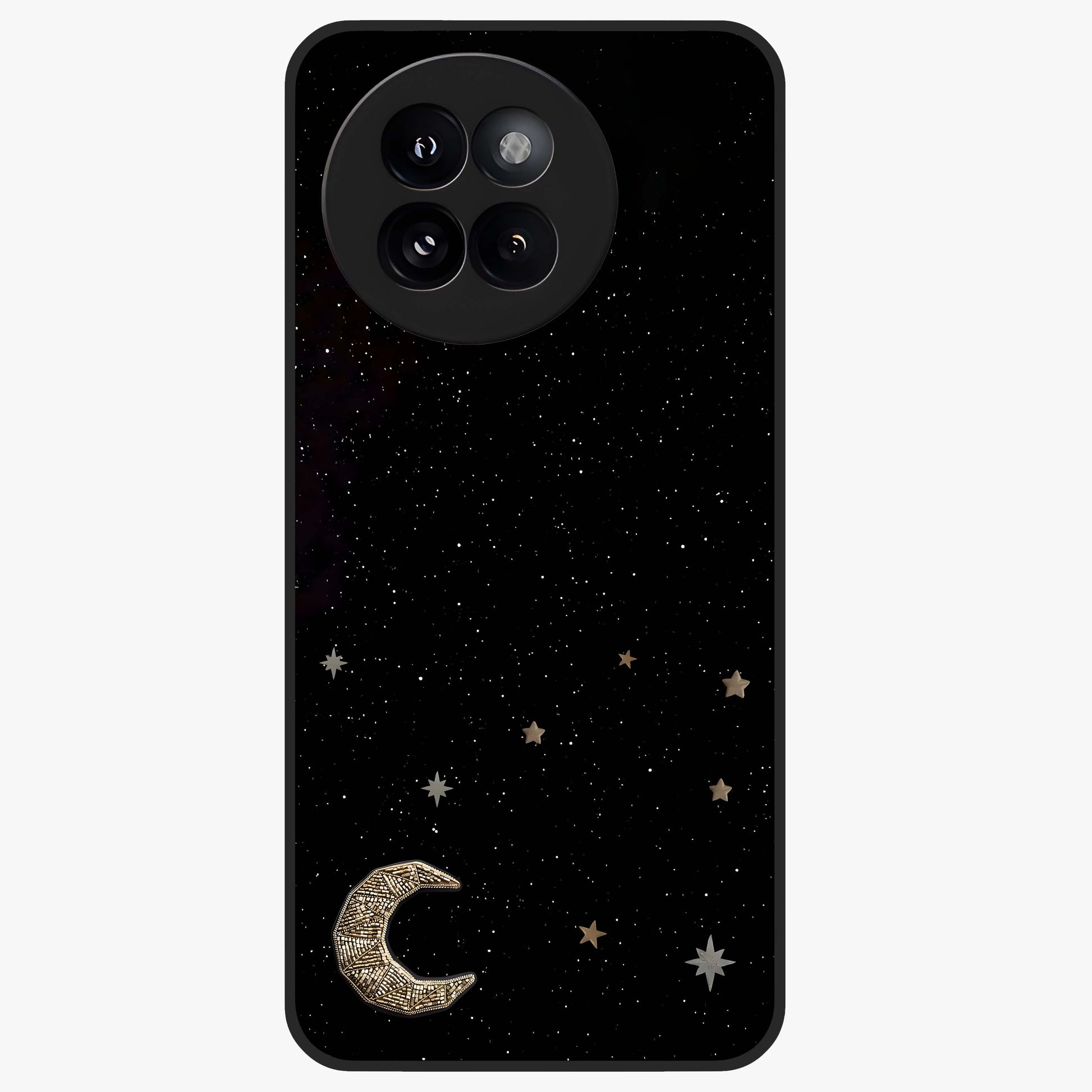 Twinkle Star With Half Moon Glass Case showing flat back view with star and half moon artwork and glossy glass finish.