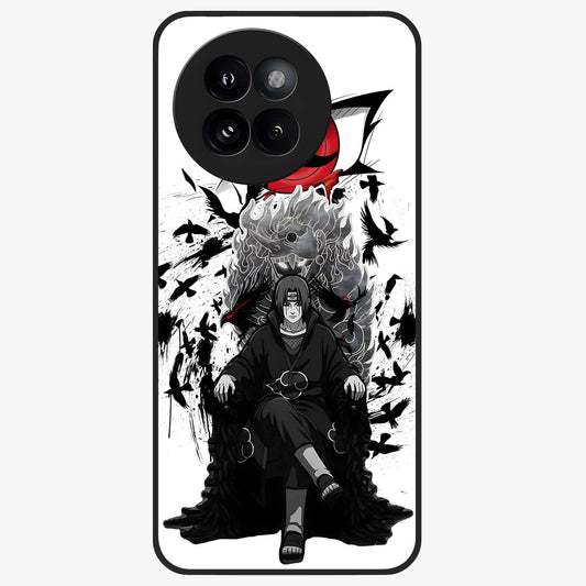 Uchiha Shadow Throne Glass Case showing flat back view with cosmic underwater themed artwork and glossy glass finish.