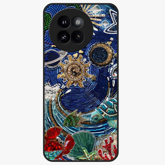 Universe Underwater Spark Glass Case showing flat back view with cosmic underwater themed artwork and glossy glass finish.