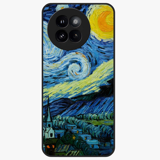 Van Gogh Art Glass Case showing flat back view with classic painterly artwork inspired by Van Gogh style and glossy glass finish.