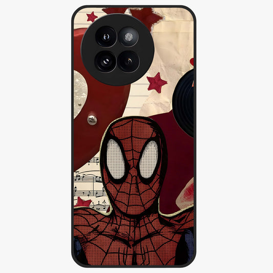 Web Warrior Vibes Glass Case showing flat back view with superhero inspired web themed artwork and glossy glass finish.