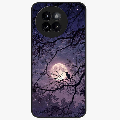 Whispering Moon Silence Glass Case showing flat back view with serene moon themed artwork and glossy glass finish.
