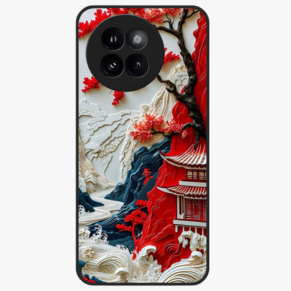 Whispers Of Sakura Waves Glass Case showing flat back view with cherry blossom wave artwork and glossy glass finish.
