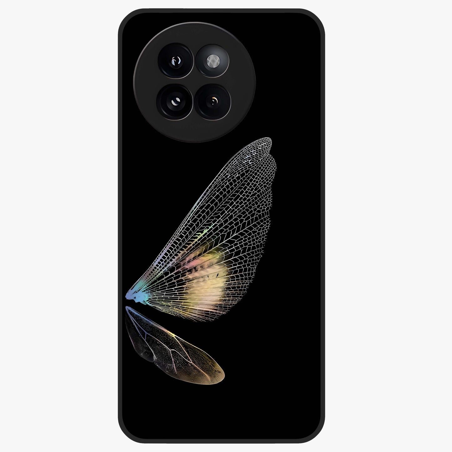 Whispers Of Wings Glass Case showing flat back view with graceful wing inspired artwork and glossy glass finish.