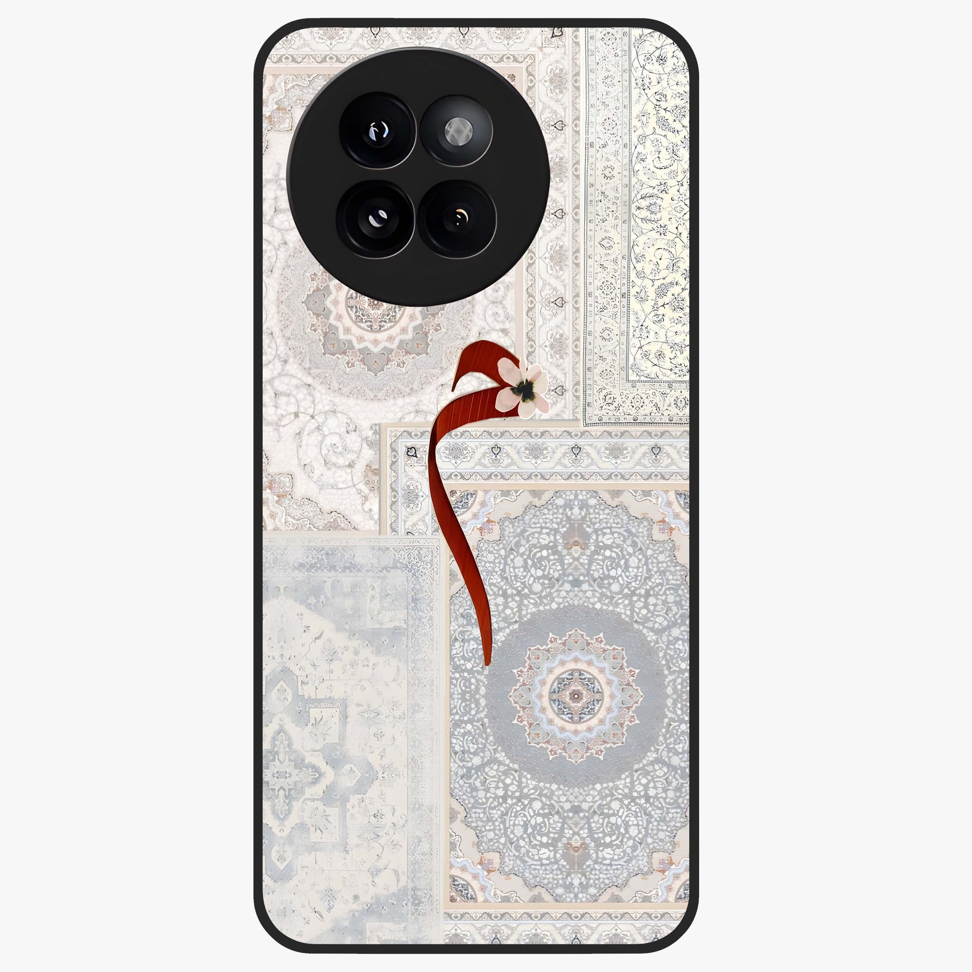 White Aesthetic Bow Glass Case showing flat back view with minimal bow artwork and glossy glass finish.