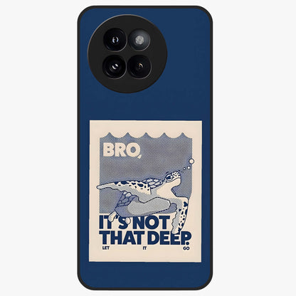 Worry Less Swim Glass Case showing flat back view with playful motivational artwork and glossy glass finish.