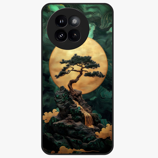 Zen Moon Rise Glass Case showing flat back view with calm moonrise artwork and glossy glass finish.
