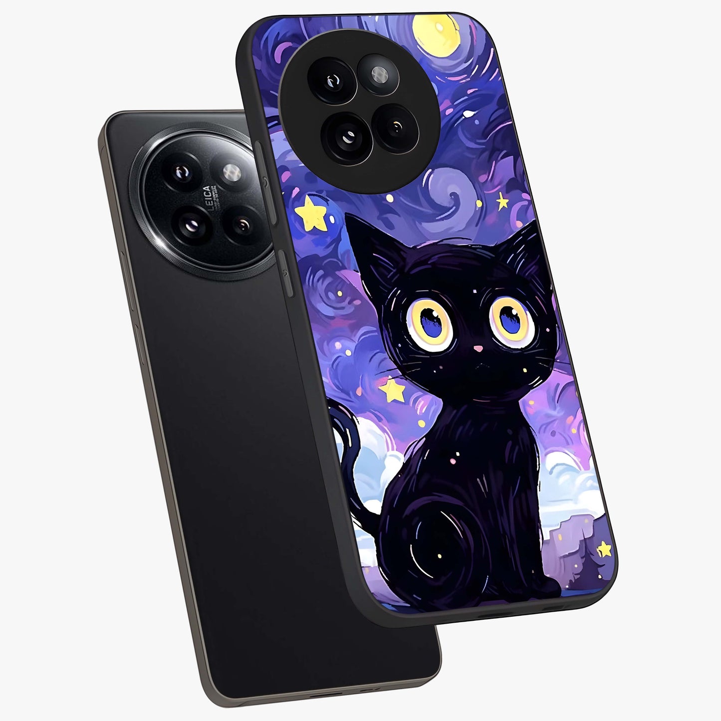 Abstract Cat Art Glass Case displayed in angled mockup highlighting modern abstract cat artwork and sleek glass surface.
