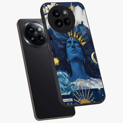 Aesthetic Lord Shiva Glass Case displayed in angled mockup highlighting spiritual Shiva illustration and sacred aesthetic design.