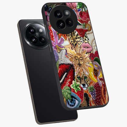 Beaded Fashion Jungle Glass Case displayed in angled mockup highlighting colorful fashion bead design and artistic pattern.
