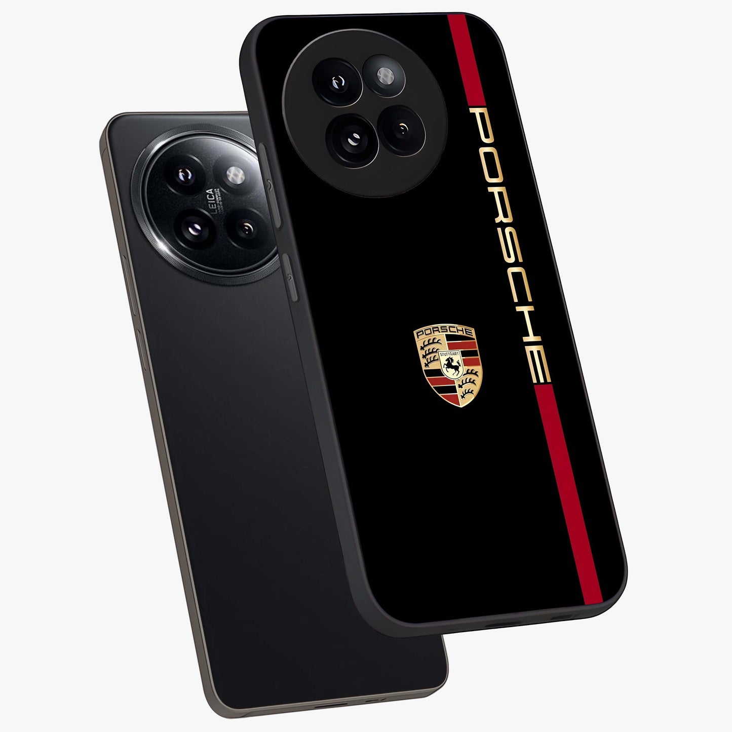 Black Minimal Porsche Glass Case displayed in angled mockup highlighting modern minimal car illustration and clean aesthetic design.