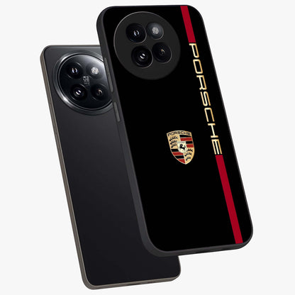 Black Minimal Porsche Glass Case displayed in angled mockup highlighting modern minimal car illustration and clean aesthetic design.