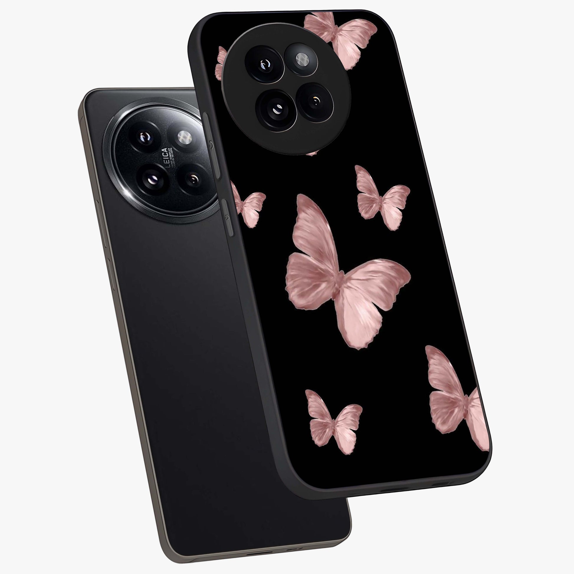 Butterfly Pattern Glass Case displayed in angled mockup highlighting delicate butterfly design and aesthetic pattern style.