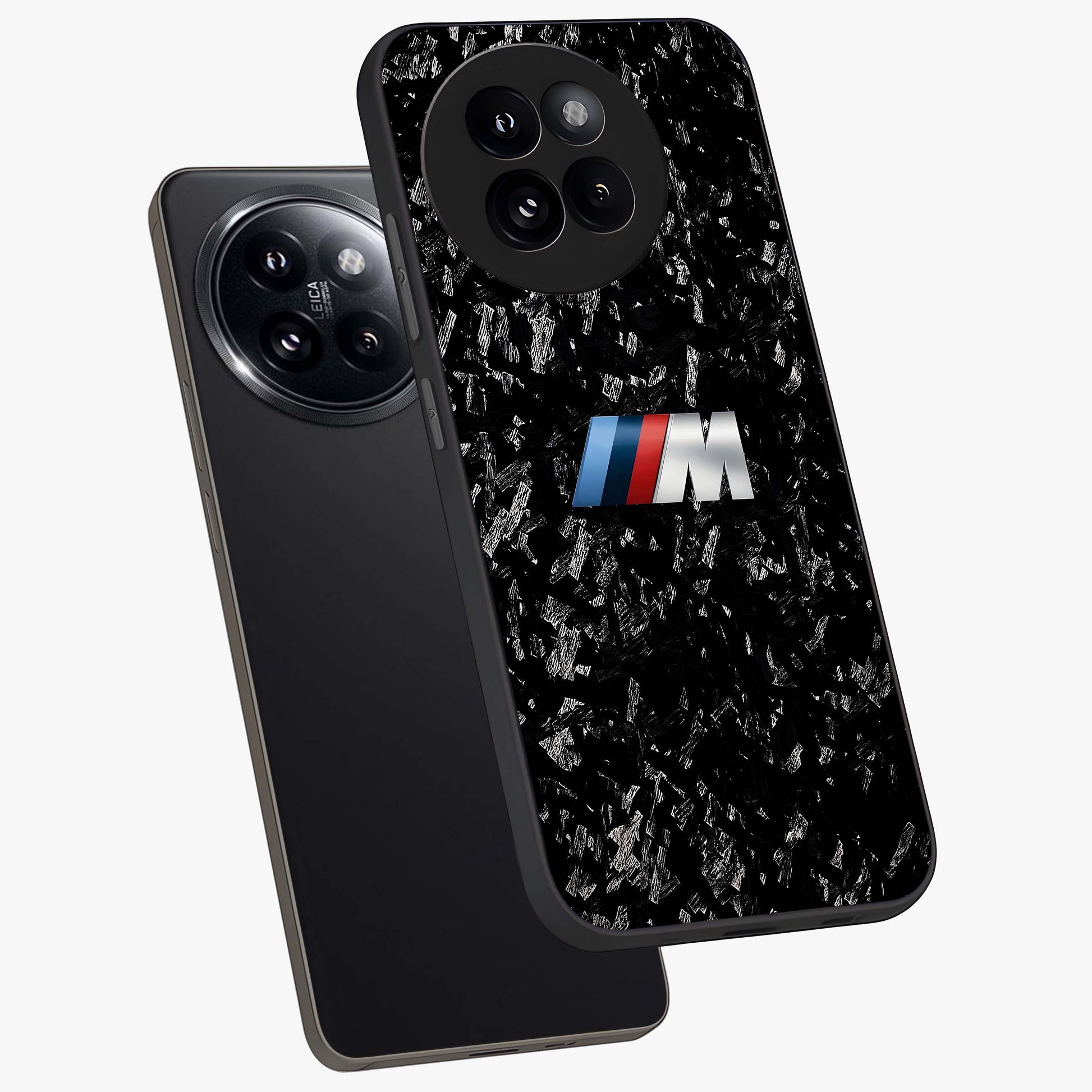 Carbon Speed Mark Glass Case displayed in angled mockup highlighting racing inspired carbon design and sleek aesthetic style.