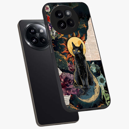 Celestial Black Cat Glass Case displayed in angled mockup highlighting cosmic black cat design with celestial aesthetic.