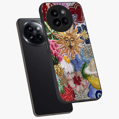 Celestial Floral and Playful Glass Case displayed in angled mockup highlighting playful floral design with dreamy celestial elements.