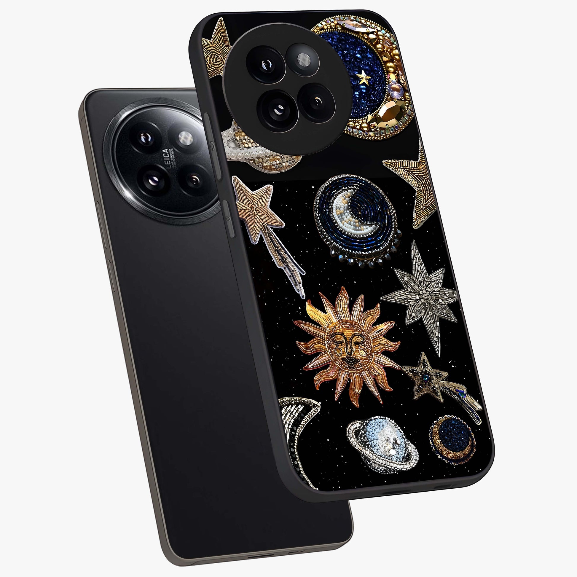 Celestial Gem Constellations Glass Case displayed in angled mockup highlighting gemstone inspired constellation design.