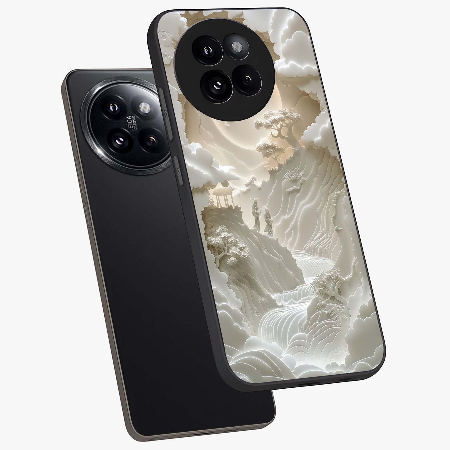 Celestial Origami Glass Case displayed in angled mockup highlighting geometric origami design with cosmic aesthetic theme.