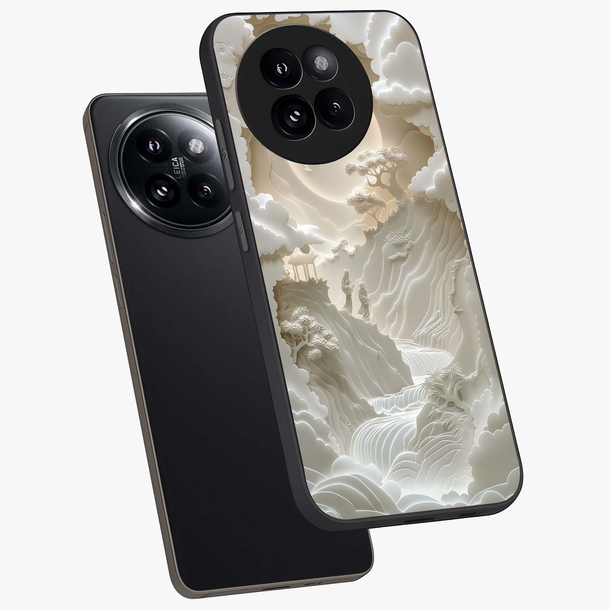 Celestial Origami Glass Case displayed in angled mockup highlighting geometric origami design with cosmic aesthetic theme.