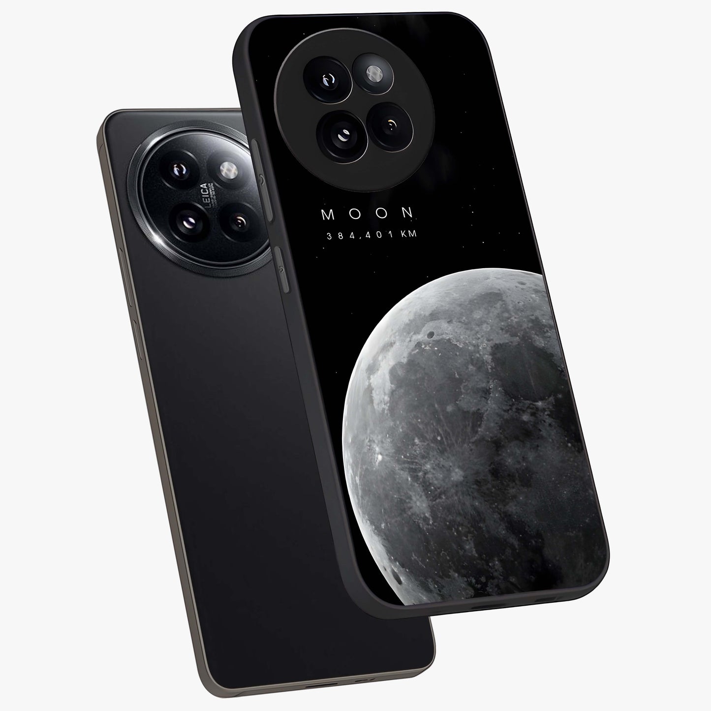 Cosmic Moon Glow Glass Case displayed in angled mockup highlighting celestial moon design with cosmic aesthetic theme.