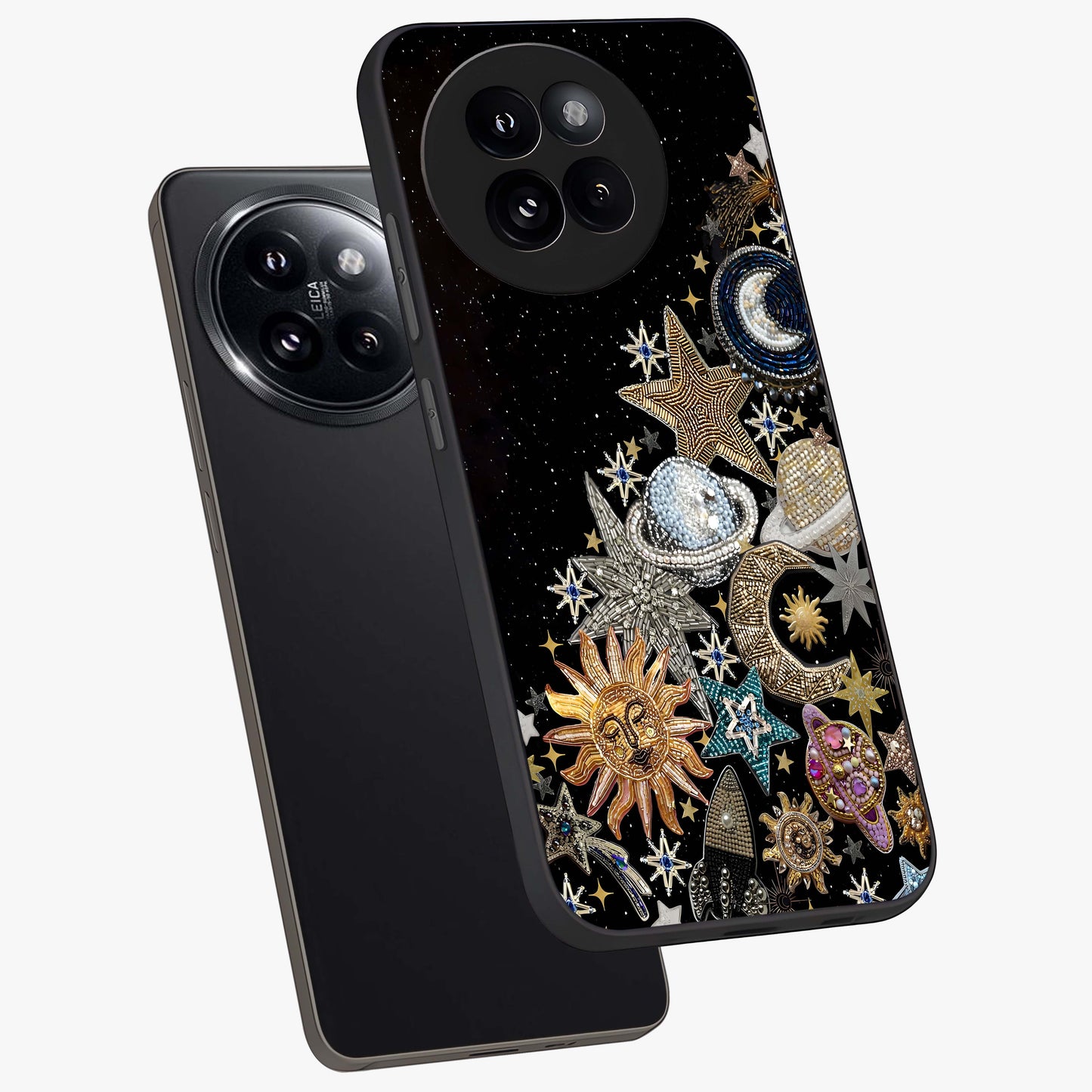 Cosmic Sparkle Dreams Glass Case displayed in angled mockup highlighting dreamy star sparkle design with celestial aesthetic.
