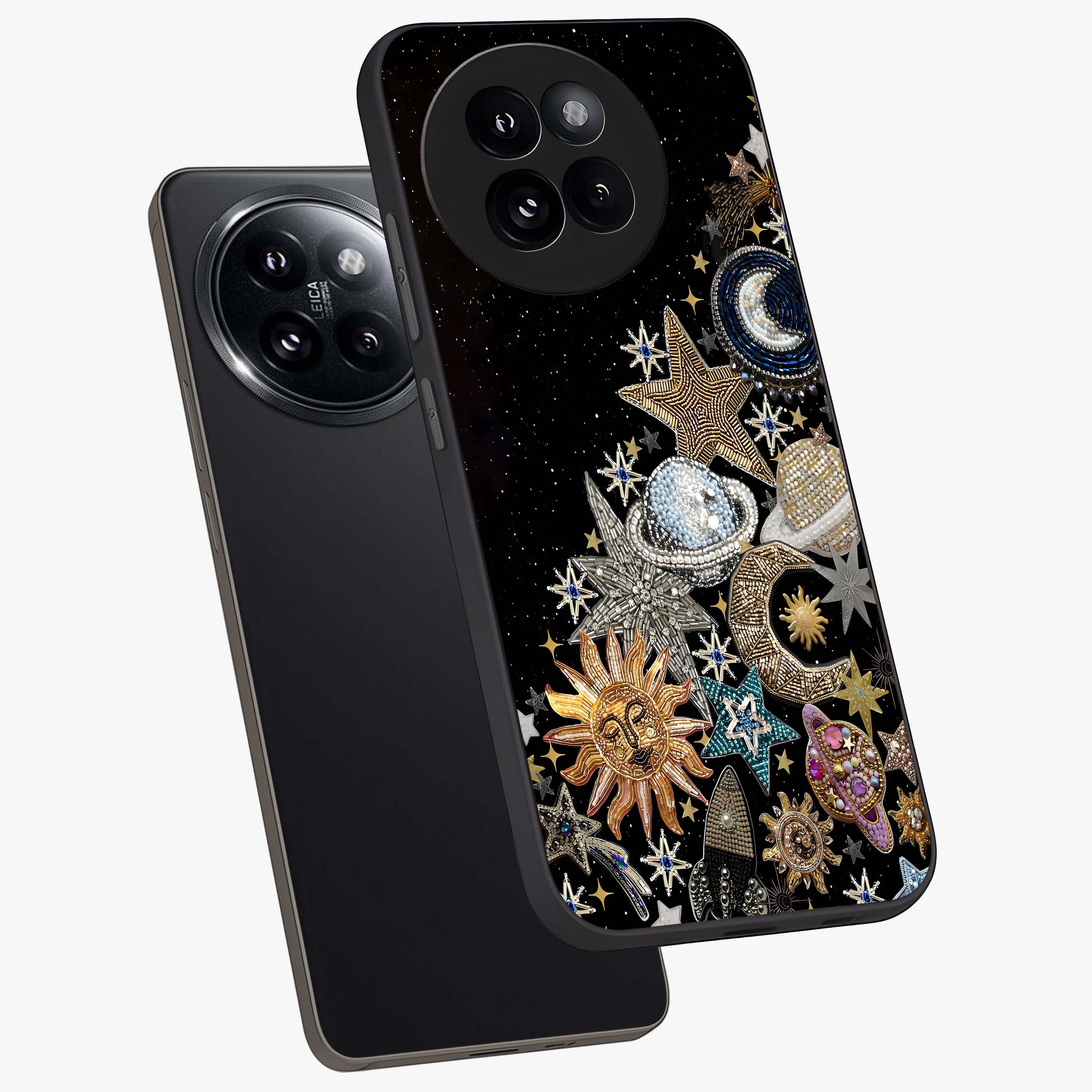 Cosmic Sparkle Dreams Glass Case displayed in angled mockup highlighting dreamy star sparkle design with celestial aesthetic.