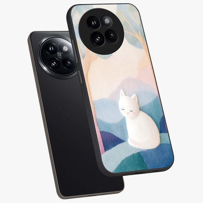Cotton Dream Cat Glass Case displayed in angled mockup highlighting cute feline illustration with pastel aesthetic style.