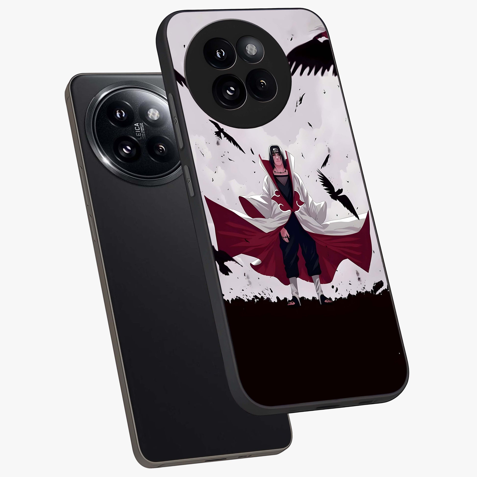 Crimson Crow Ascension Glass Case displayed in angled mockup highlighting powerful crow illustration with dark crimson aesthetic.