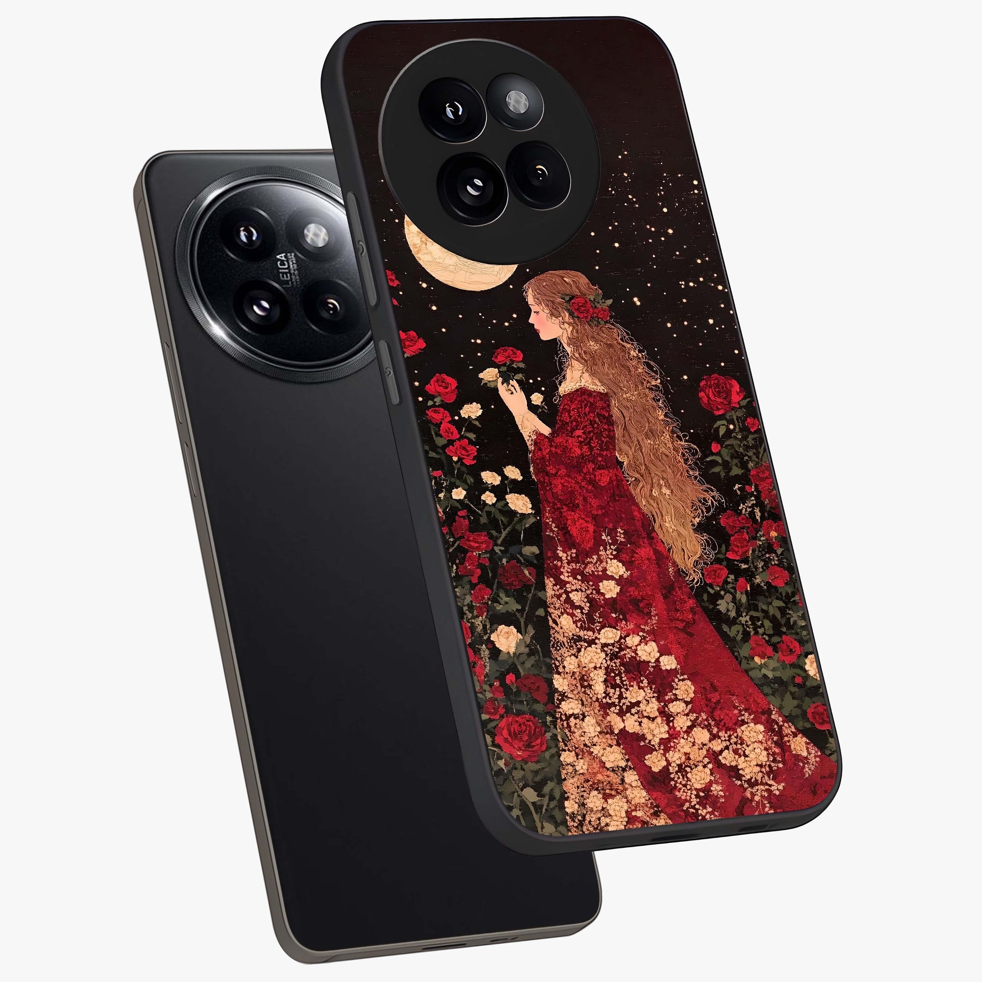 Crimson Dreams Glass Case displayed in angled mockup highlighting soft crimson aesthetic design with artistic theme.