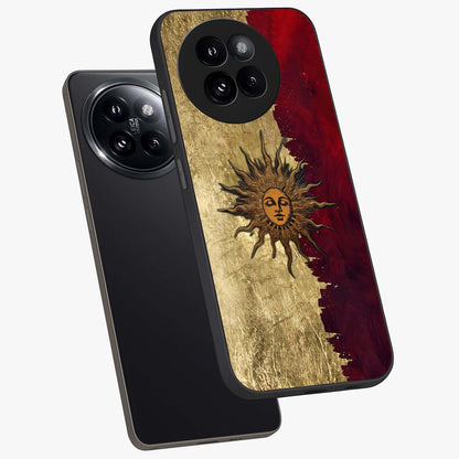 Crimson Sun Majesty Glass Case displayed in angled mockup highlighting majestic crimson sun design with bold aesthetic style.