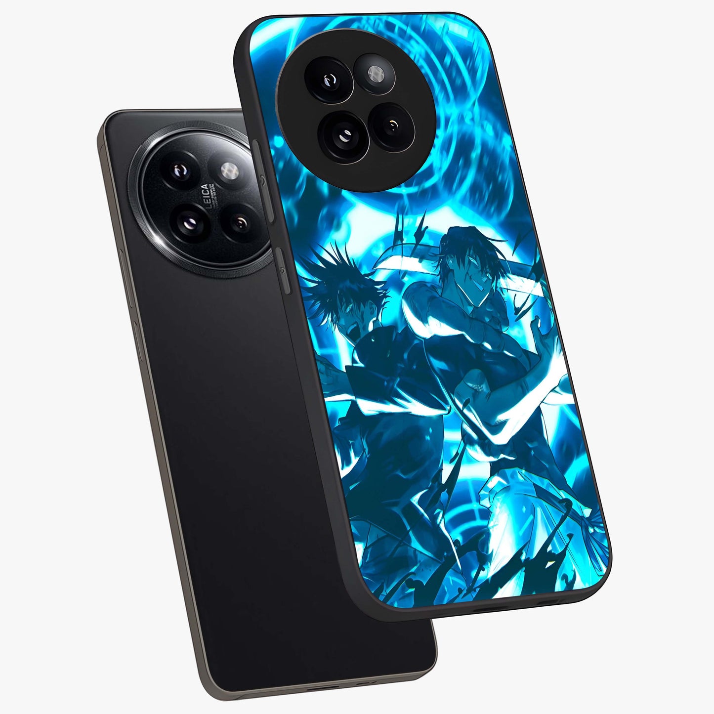 Cursed Energy Clash Glass Case displayed in angled mockup highlighting powerful battle inspired graphic with anime style aesthetic.