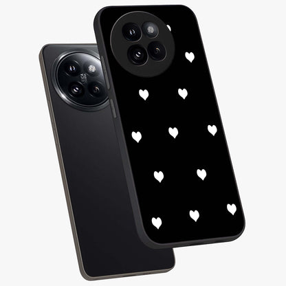 Cute And Simple White Hearts Glass Case displayed in angled mockup highlighting cute heart design with clean aesthetic style.