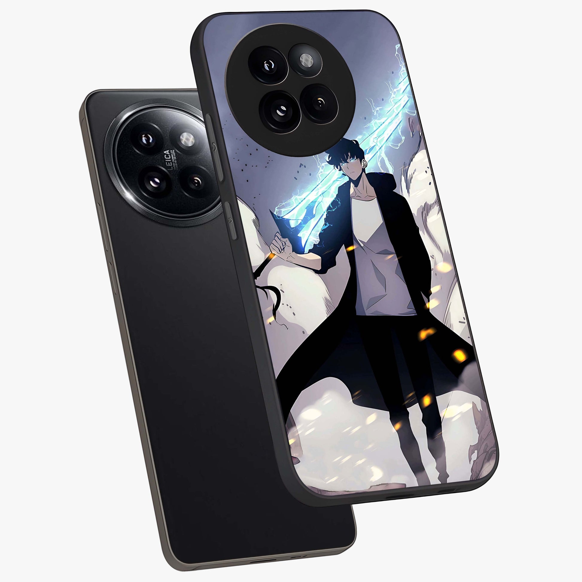 Dark Lightning Anime Warrior Glass Case displayed in angled mockup highlighting powerful lightning themed anime illustration.