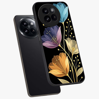 Delicate Multicolor Flowers Glass Case displayed in angled mockup highlighting colorful flower pattern with soft aesthetic style.