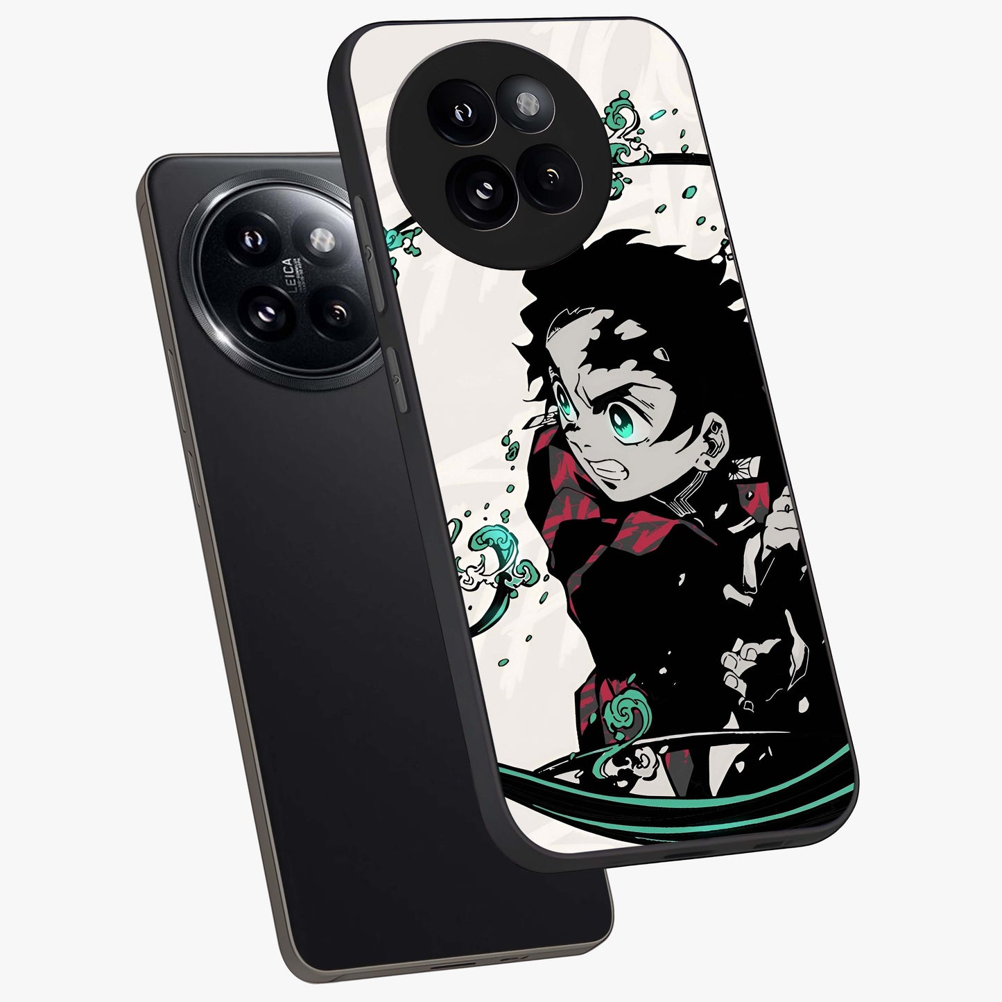 Demon Slayer Glass Case displayed in angled mockup highlighting dramatic anime character design with action aesthetic.