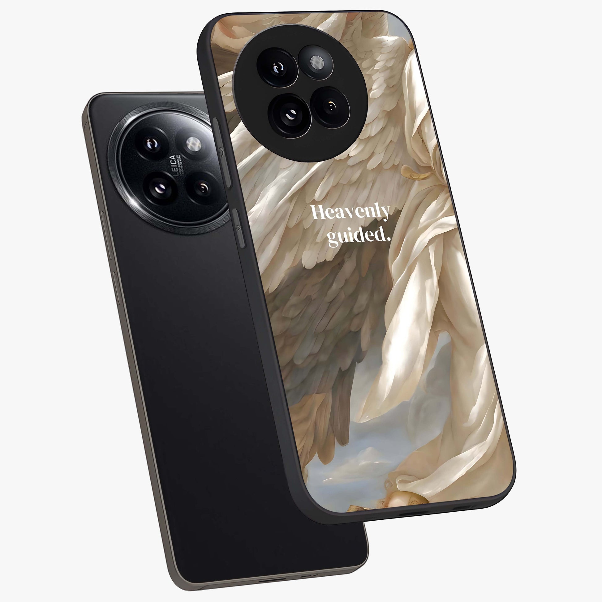 Divine Winged Grace Glass Case displayed in angled mockup highlighting graceful wing design with divine aesthetic style.