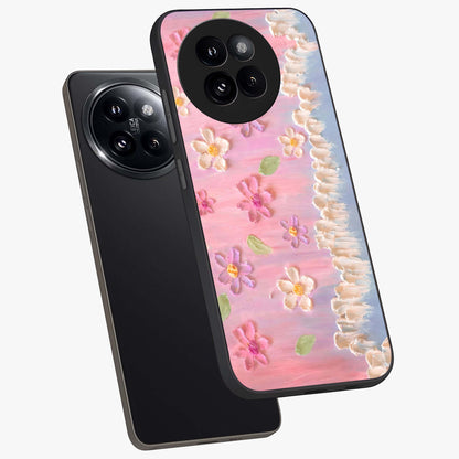 Dreamy Painted Garden Glass Case displayed in angled mockup highlighting colorful garden illustration with dreamy aesthetic style.